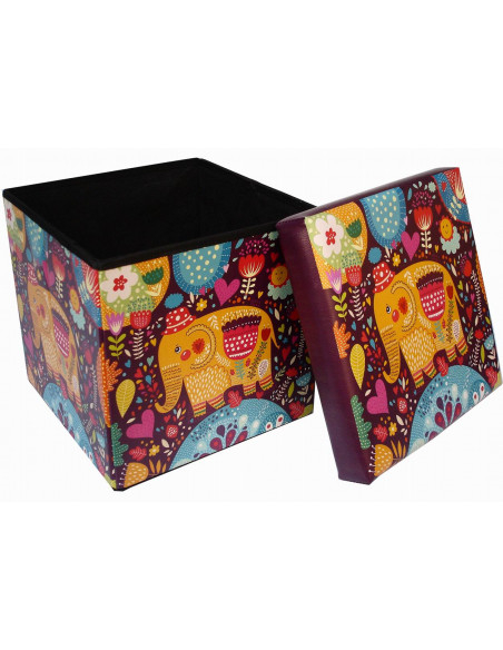 Pufe recipiente dobrável em couro ecológico 32x32x32 cm