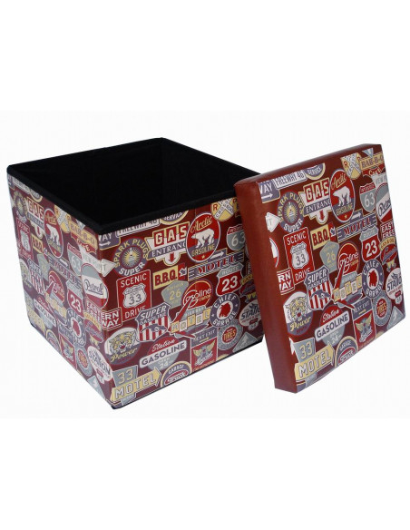 Pufe recipiente dobrável em couro ecológico 32x32x32 cm