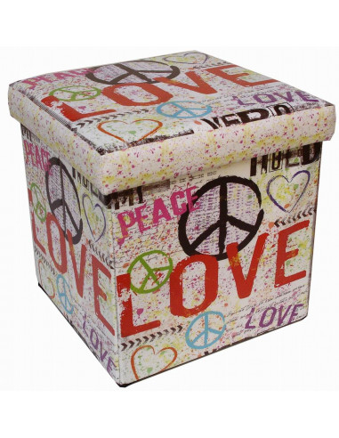 Pufe recipiente dobrável em couro ecológico 32x32x32 cm