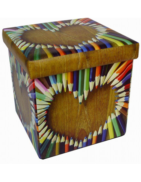 Pufe recipiente dobrável em couro ecológico 32x32x32 cm