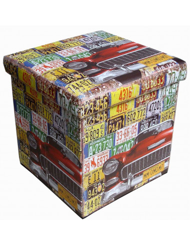 Pufe recipiente dobrável em couro ecológico 32x32x32 cm