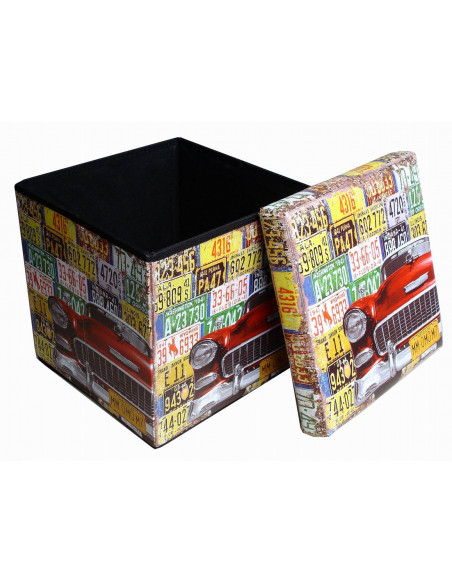 Pufe recipiente dobrável em couro ecológico 32x32x32 cm