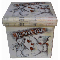 Pufe recipiente dobrável em couro ecológico 32x32x32 cm 2