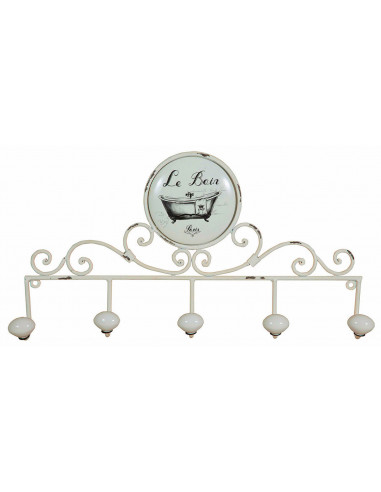 Cabide de parede "Le Bain" em ferro forjado com acabamento branco antigo 48x6x26 cm Cabide de parede "Le Bain" em ferro forjado com acabamento branco antigo 48x6x26 cm