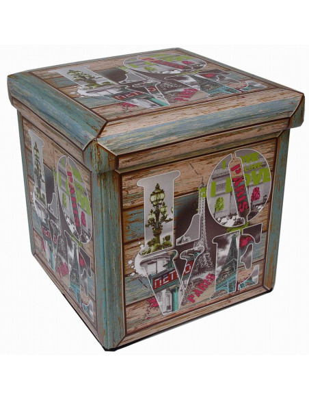 Pufe recipiente dobrável em couro ecológico 32x32x32 cm