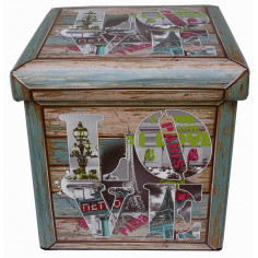 Pouf contenitore richiudibile in ecopelle 32x32x32 cm 2