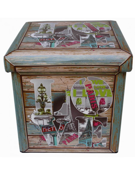 Pufe recipiente dobrável em couro ecológico 32x32x32 cm