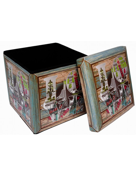 Pufe recipiente dobrável em couro ecológico 32x32x32 cm