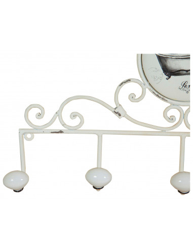 Cabide de parede "Le Bain" em ferro forjado com acabamento branco antigo 48x6x26 cm Cabide de parede "Le Bain" em ferro forjado com acabamento branco antigo 48x6x26 cm