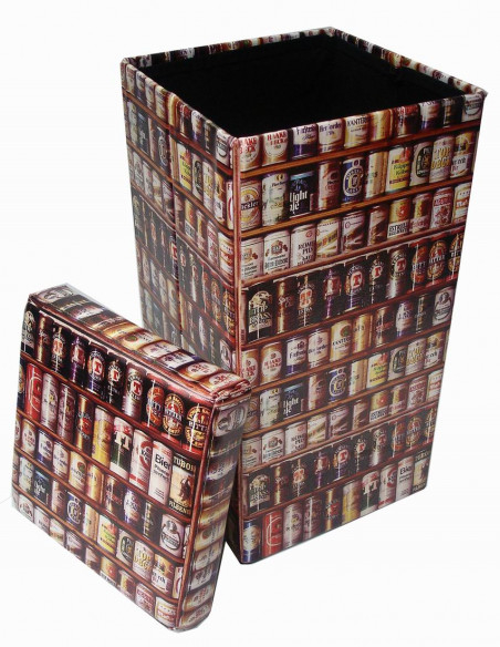 Pufe recipiente dobrável em couro ecológico 32x32x60 cm