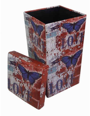 Pufe recipiente dobrável em couro ecológico 32x32x60 cm Pufe recipiente dobrável em couro ecológico 32x32x60 cm