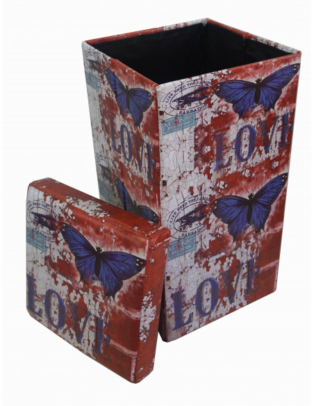 Pufe recipiente dobrável em couro ecológico 32x32x60 cm