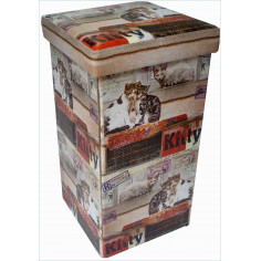 Pufe recipiente dobrável em couro ecológico 32x32x60 cm