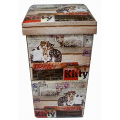 Pufe recipiente dobrável em couro ecológico 32x32x60 cm 2