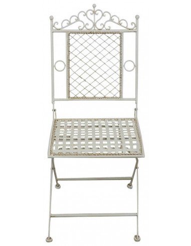 Cadeira dobrável em ferro forjado com acabamento branco antigo 96x49x41 cm Cadeira dobrável em ferro forjado com acabamento branco antigo 96x49x41 cm