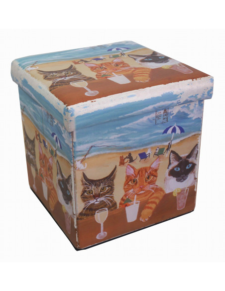 Pufe recipiente dobrável em couro ecológico 38x38x38 cm