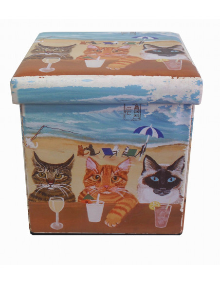 Pufe recipiente dobrável em couro ecológico 38x38x38 cm