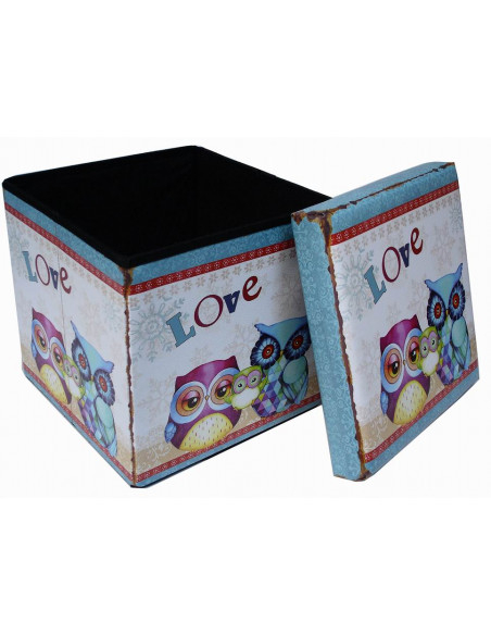 Pufe recipiente dobrável em couro ecológico 38x38x38 cm