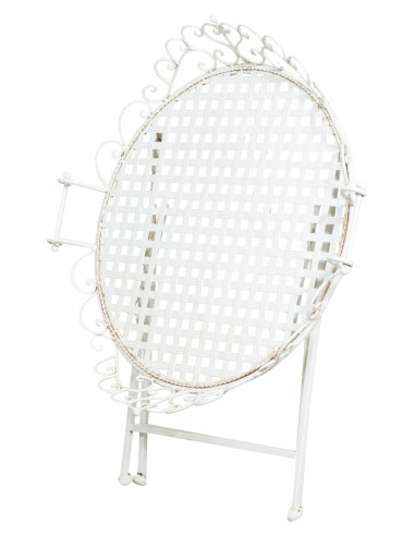 Tavolino vassoio pieghevole in ferro battuto finitura bianca anticata diam.72x65 cm Tavolino vassoio pieghevole in ferro battuto finitura bianca anticata diam.72x65 cm