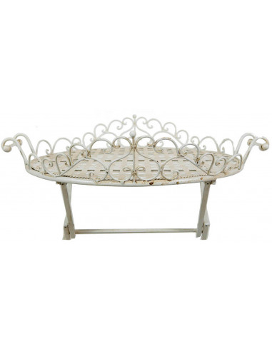 Tavolino vassoio pieghevole in ferro battuto finitura bianca anticata diam.72x65 cm Tavolino vassoio pieghevole in ferro battuto finitura bianca anticata diam.72x65 cm