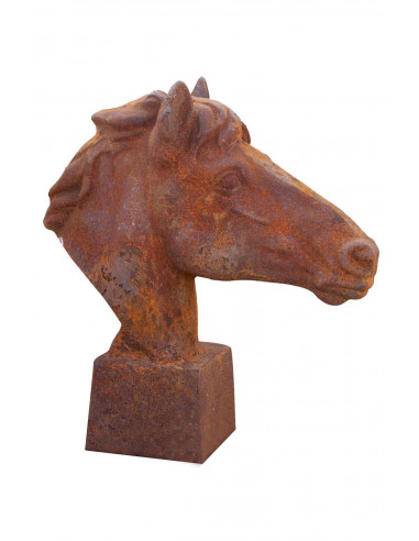 Cabeça de cavalo em ferro fundido L22xPR58xH62 cm acabamento de ferrugem Cabeça de cavalo em ferro fundido L22xPR58xH62 cm acabamento de ferrugem