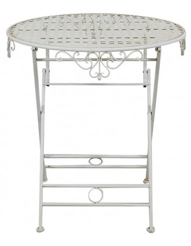Mesa de centro dobrável em ferro forjado com acabamento branco antigo diam.70x76 cm Mesa de centro dobrável em ferro forjado com acabamento branco antigo diam.70x76 cm