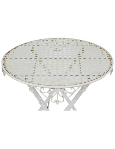 Mesa de centro dobrável em ferro forjado com acabamento branco antigo diam.70x76 cm Mesa de centro dobrável em ferro forjado com acabamento branco antigo diam.70x76 cm