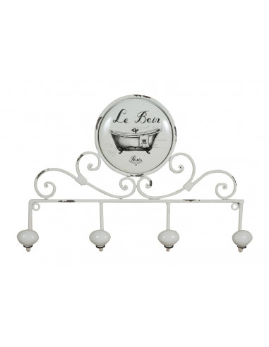 Appendino da muro  "Le Bain" in ferro battuto finitura bianca anticata 37x6x25 cm Appendino da muro  "Le Bain" in ferro battuto finitura bianca anticata 37x6x25 cm