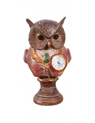 Gufo con orologio in resina dipinta L10xPR10xH18 cm Gufo con orologio in resina dipinta L10xPR10xH18 cm