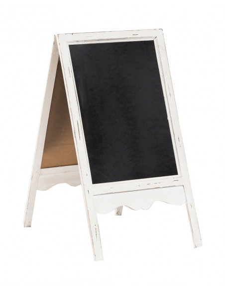 Quadro-negro de dupla face com moldura de madeira, acabamento branco antigo L50xDP6xA95 cm