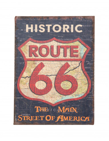 Impressão 'ROUTE 66' em tela de juta crua envelhecida L45xDP1,9xA60 cm Impressão 'ROUTE 66' em tela de juta crua envelhecida L45xDP1,9xA60 cm