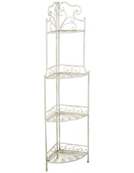 Etagere de canto, multifuncional, dobrável em ferro forjado, acabamento branco antigo L46xDP32xH155 cm - Biscottini.it