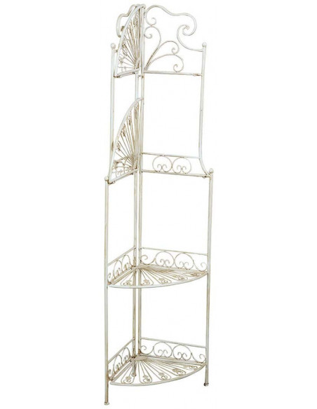 Etagere de canto, multifuncional, dobrável em ferro forjado com acabamento branco antigo: foto de prateleiras fechadas - Biscott