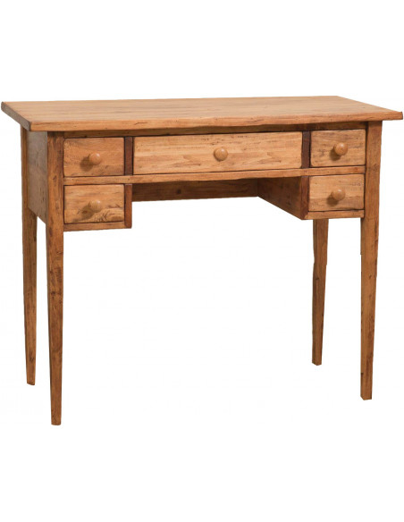 Writing desk in solid linden wood natural finish: front view. Made in Italy by Biscottini