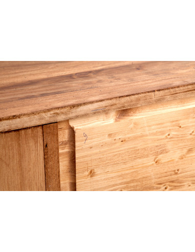 Mobile porta tv Country in legno massello di tiglio struttura bianca anticata piano finitura naturale 150x51x56 cm Mobile porta tv Country in legno massello di tiglio struttura bianca anticata piano finitura naturale 150x51x56 cm