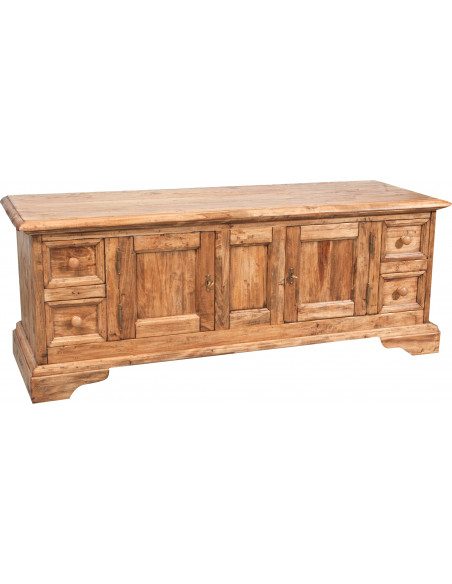 Armário de TV do país em madeira sólida estrutura de telha branco antiqued natural finish 150x51x56 cm