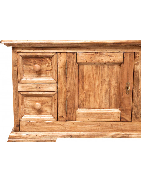 Mobile porta tv Country in legno massello di tiglio struttura bianca anticata piano finitura naturale 150x51x56 cm