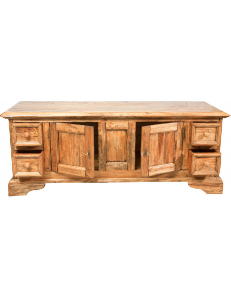 Armário de TV do país em madeira sólida estrutura de telha branco antiqued natural finish 150x51x56 cm