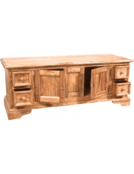 Armário de TV do país em madeira sólida estrutura de telha branco antiqued natural finish 150x51x56 cm