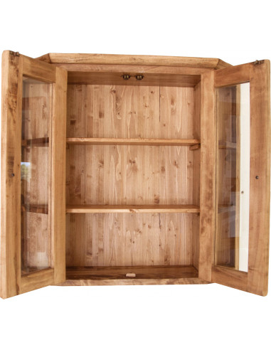 Vetrinetta scantonata da appendere in legno massello di tiglio finitura naturale 86x21x75 cm Vetrinetta scantonata da appendere in legno massello di tiglio finitura naturale 86x21x75 cm