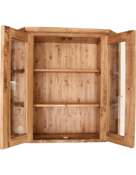 Vitrina suspensa entalhada em madeira maciça de cal, acabamento natural 86x21x75 cm