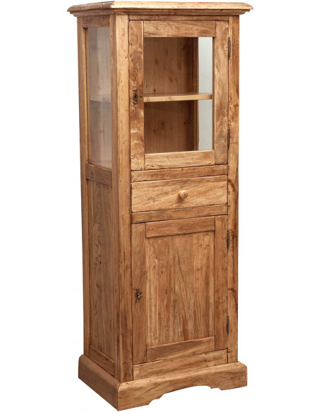 Vetrina Country in  legno massello di tiglio finitura naturale 55x43x150 cm