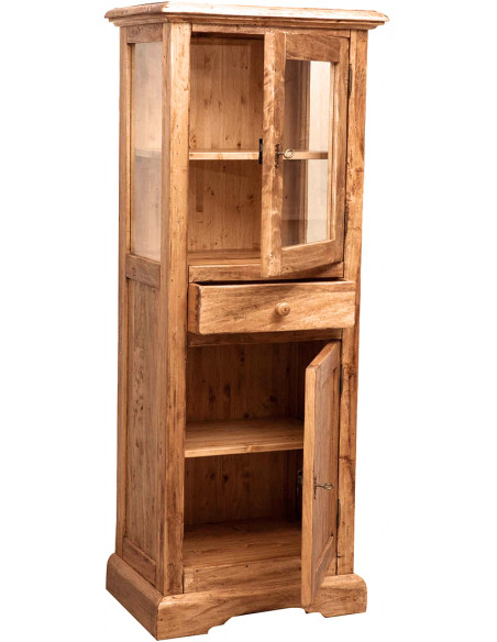 Vetrina Country in  legno massello di tiglio finitura naturale 55x43x150 cm