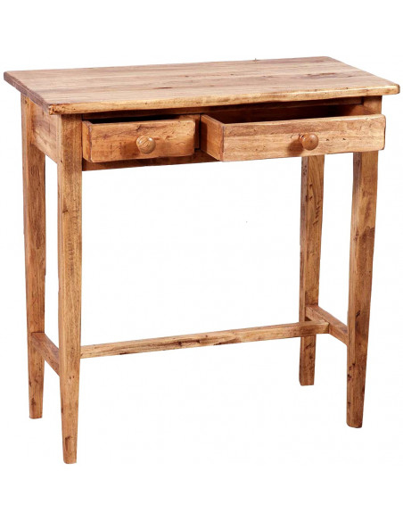 Mesa consola country em madeira maciça de limão, acabamento natural 73x36x75 cm