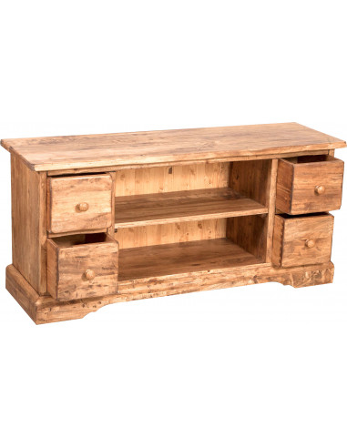 Mobile porta Tv Country in legno massello di tiglio finitura naturale 129x40x60 cm Mobile porta Tv Country in legno massello di tiglio finitura naturale 129x40x60 cm