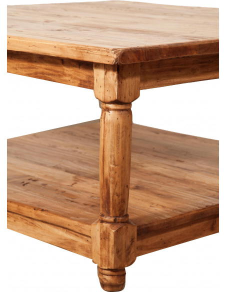 Tavolino da fumo  Country in legno massello di tiglio finitura naturale 90x90x45 cm
