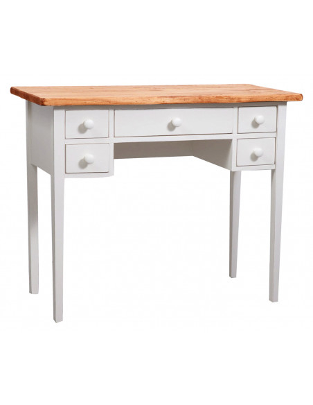 Writing desk in solid linden wood antiqued white structure natural finish by Biscottini.it