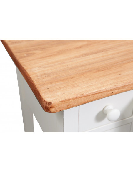 Tavolino scrittoio in legno massello di tiglio struttura bianca anticata piano naturale:foto particolare del piano - Biscottini.