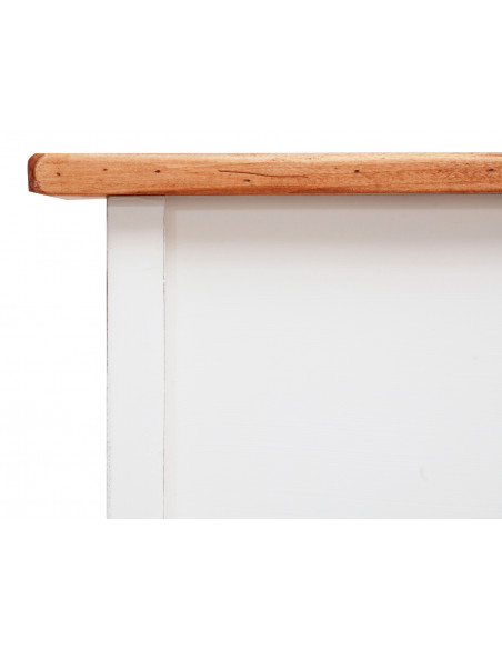 Tavolino scrittoio in legno massello di tiglio struttura bianca piano naturale:foto particolare del retro - Biscottini.it