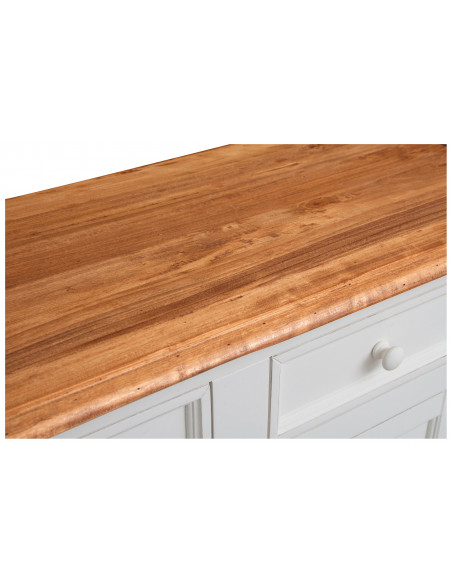 Credenza in legno massello di tiglio struttura bianca anticata piano naturale: foto particolare del piano - Biscottini.it